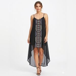 AUW Black Geometric Tribal High-Low Cami Dress Sz L